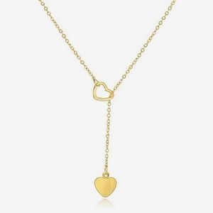 Gold Lariat Heart Pendant Necklace